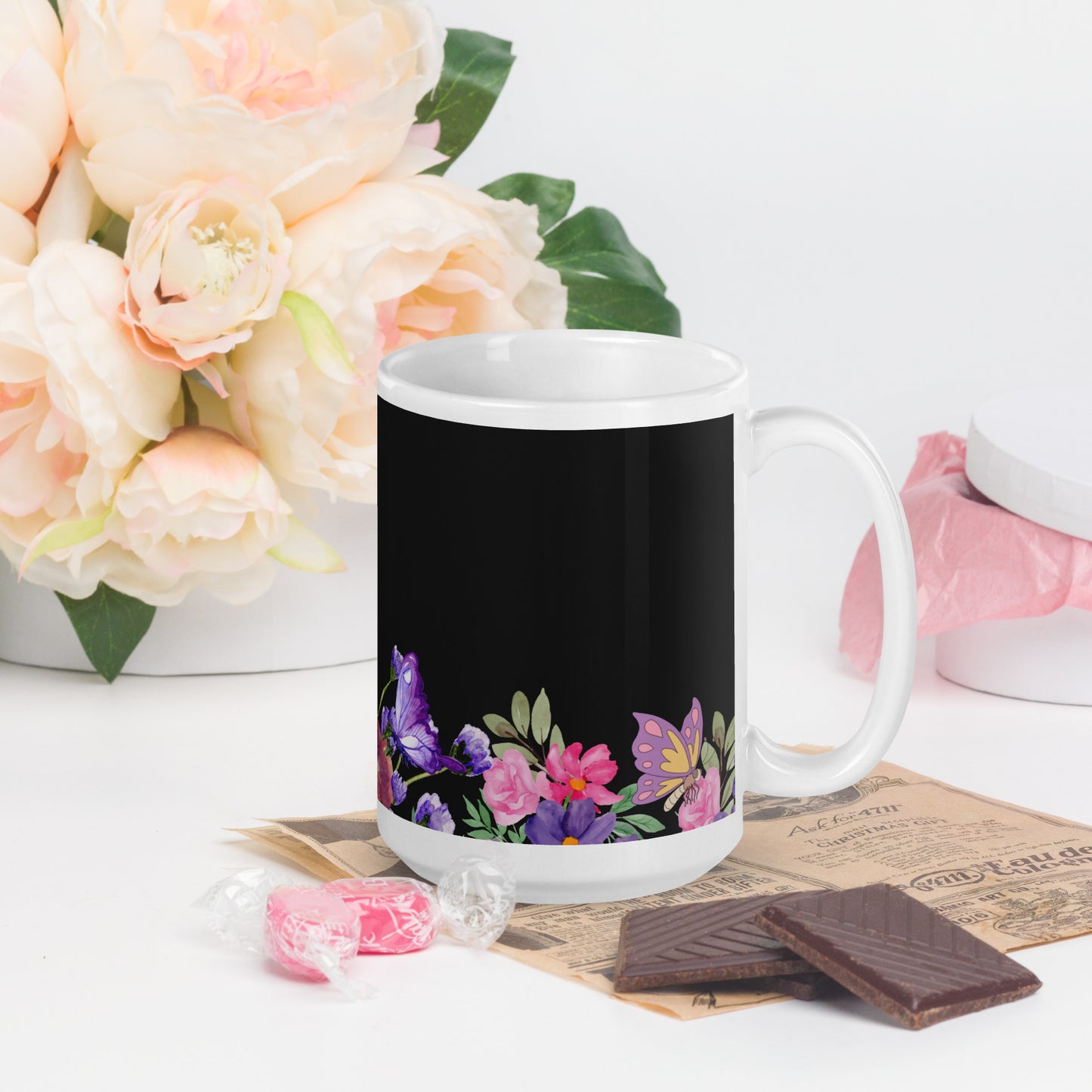 White glossy Floral Pattern Mug