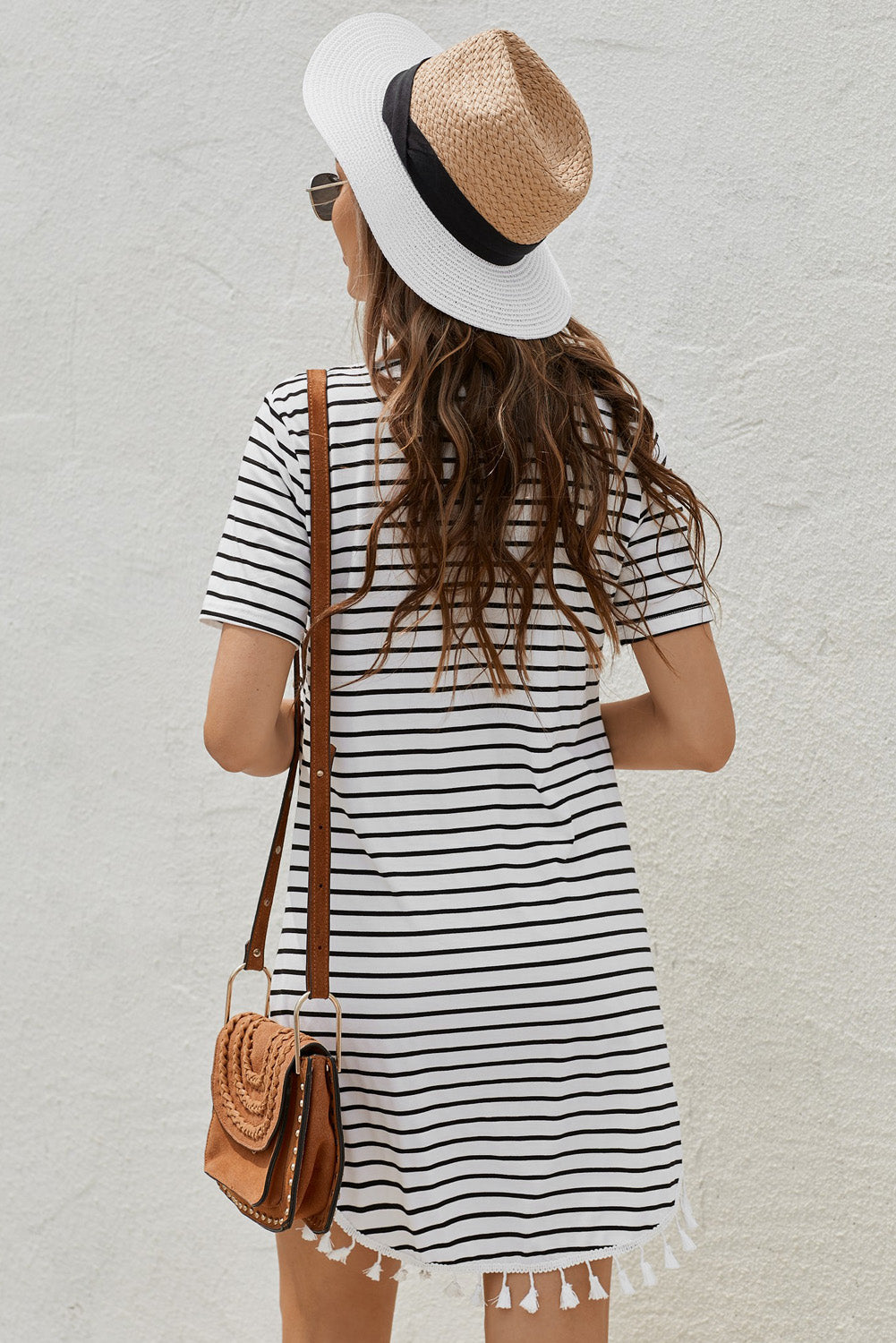 Striped Tassel Round Neck T-Shirt Dress