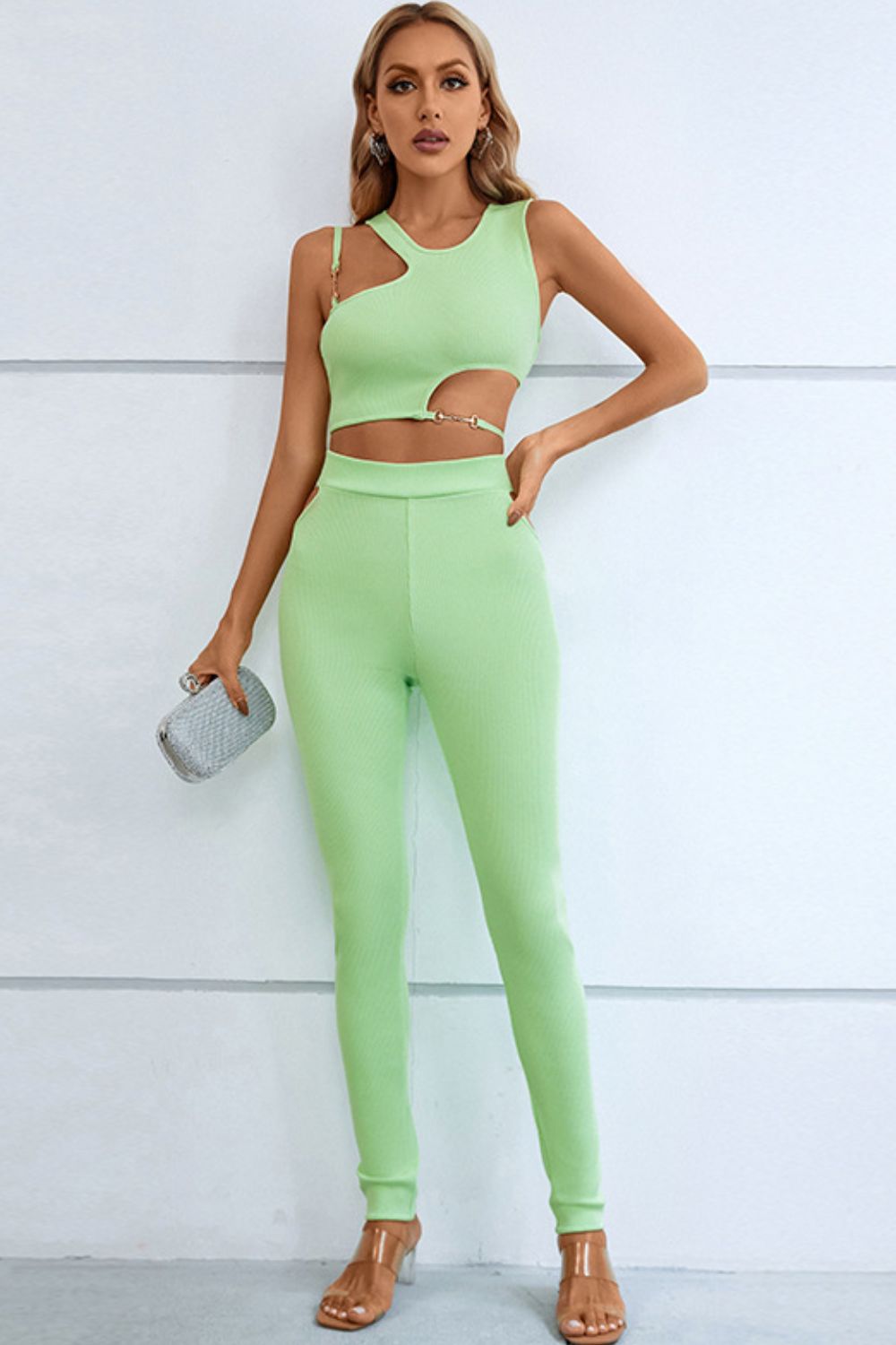 Enchanted Zeal™ - Asymmetrical Ribbed Cutout Tank and Pants Set