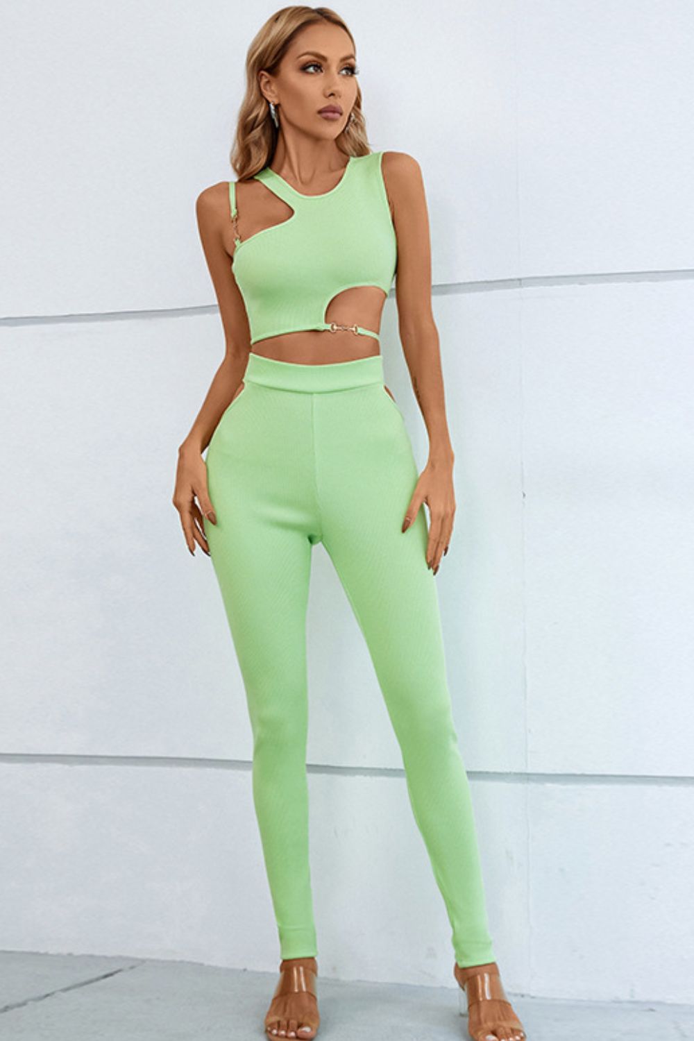 Enchanted Zeal™ - Asymmetrical Ribbed Cutout Tank and Pants Set