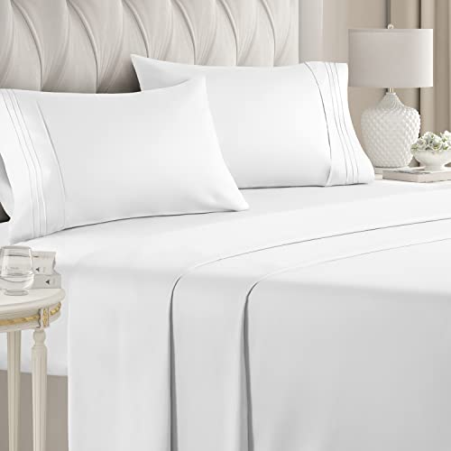 Queen Size Sheet Set - Breathable & Cooling - Hotel Luxury Bed Sheets - Extra Soft - Deep Pockets - Easy Fit - 4 Piece Set - Wrinkle Free - Comfy – White – 4 PC