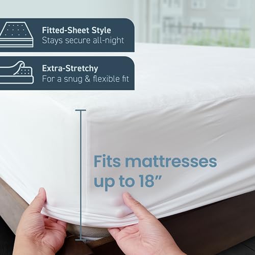 SafeRest Mattress Protector - Queen Size Cotton Terry Waterproof Mattress Protector, Breathable Fitted Mattress Cover with Stretchable Pockets