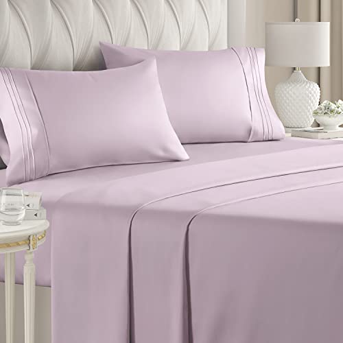 King Size Sheet Set - Breathable & Cooling - Hotel Luxury Bed Sheets - Extra Soft - Deep Pockets - Easy Fit - 4 Piece Set - Wrinkle Free - Comfy – Light Lavender Bed Sheets - Kings Sheets – 4 PC