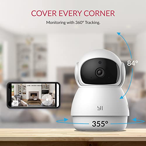 YI Pan-Tilt Security Camera, 360 Degree 2.4G Smart Indoor Pet Dog Cat Cam with Night Vision, 2-Way Audio, Motion Detection, Phone APP, Compatible with Alexa and Google Assistant