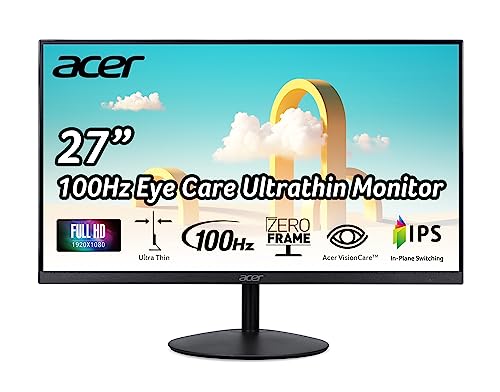 Acer SB272 EBI 27" Full HD (1920 x 1080) IPS Zero-Frame Gaming Office Monitor | AMD FreeSync Technology | Ultra-Thin Stylish Design | 100Hz | 1ms (VRB) | Low Blue Light | Tilt | HDMI & VGA Ports