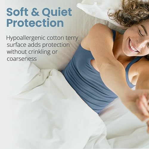 SafeRest Mattress Protector - Queen Size Cotton Terry Waterproof Mattress Protector, Breathable Fitted Mattress Cover with Stretchable Pockets