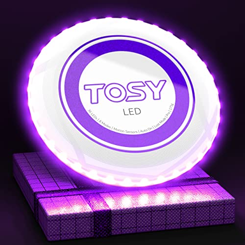 TOSY 36 & 360 LED Flying Disc - Extremely Bright, Smart Auto Light Up, 175g Frisbee, Rechargeable, Patent-Pending, Gift for Adult/Men/Boys/Teens/Kids, Birthday, Lawn, Outdoor, Beach & Camping Games