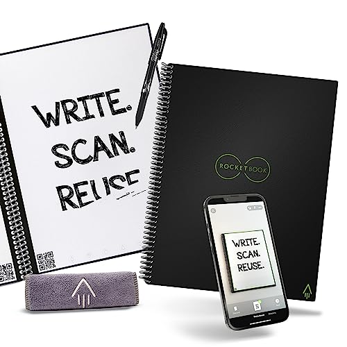 Rocketbook Core Reusable Smart Notebook | Innovative, Eco-Friendly, Digitally Connected Notebook with Cloud Sharing Capabilities | Dotted, 8.5" x 11", 36 Pg, Infinity Black, with Pen, Cloth, and App Included