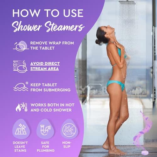 Cleverfy Shower Steamers Aromatherapy - Variety Pack of 6 Shower Bombs with Essential Oils. Personal Care and Relaxation Birthday Gifts for Women and Men. Purple Set