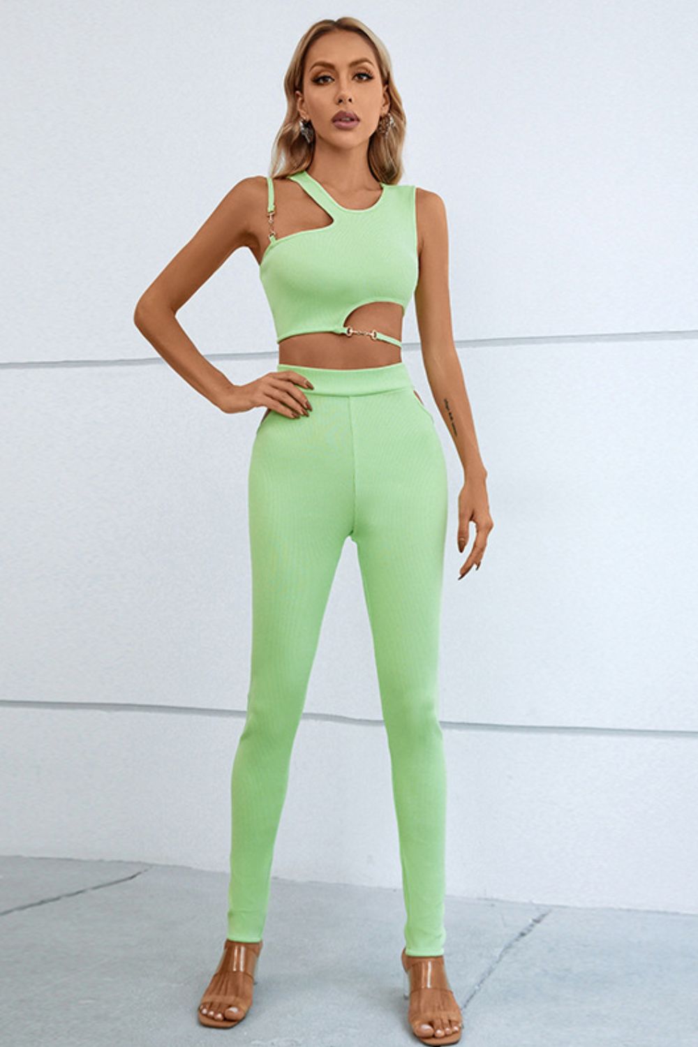 Enchanted Zeal™ - Asymmetrical Ribbed Cutout Tank and Pants Set